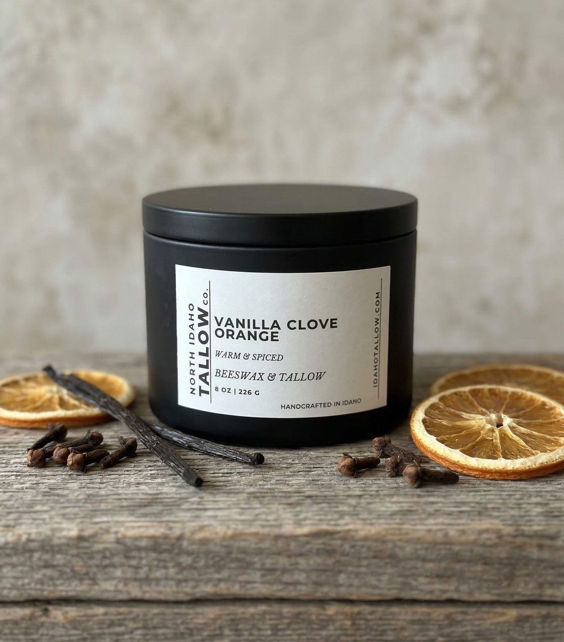 Vanilla Clove Orange Tallow Beeswax Candle