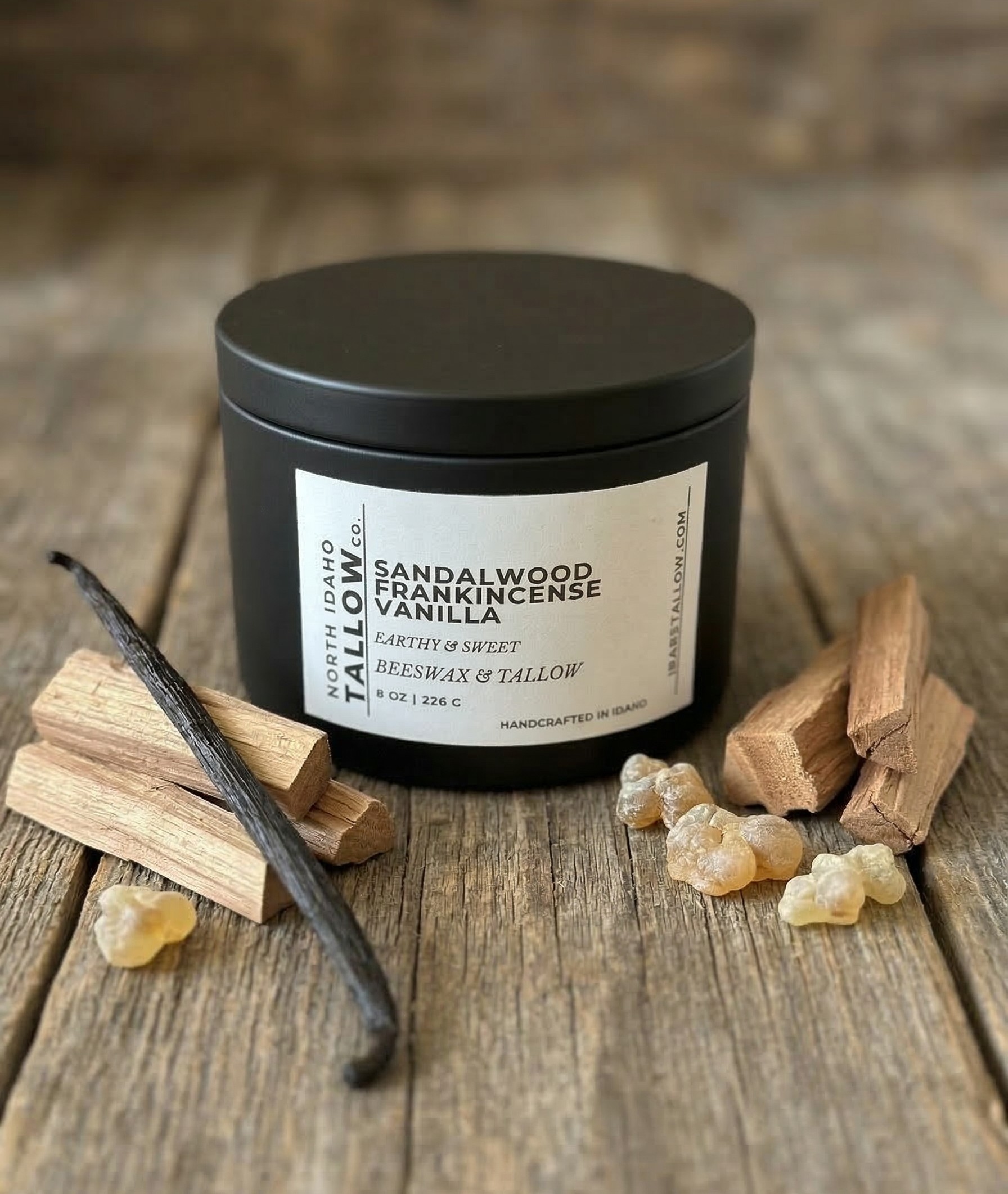 Sandalwood Frankincense Vanilla Tallow Beeswax Candle
